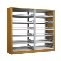 厂家定制 钢制图书馆阅览室书架 双面复柱木护板六层组合书架